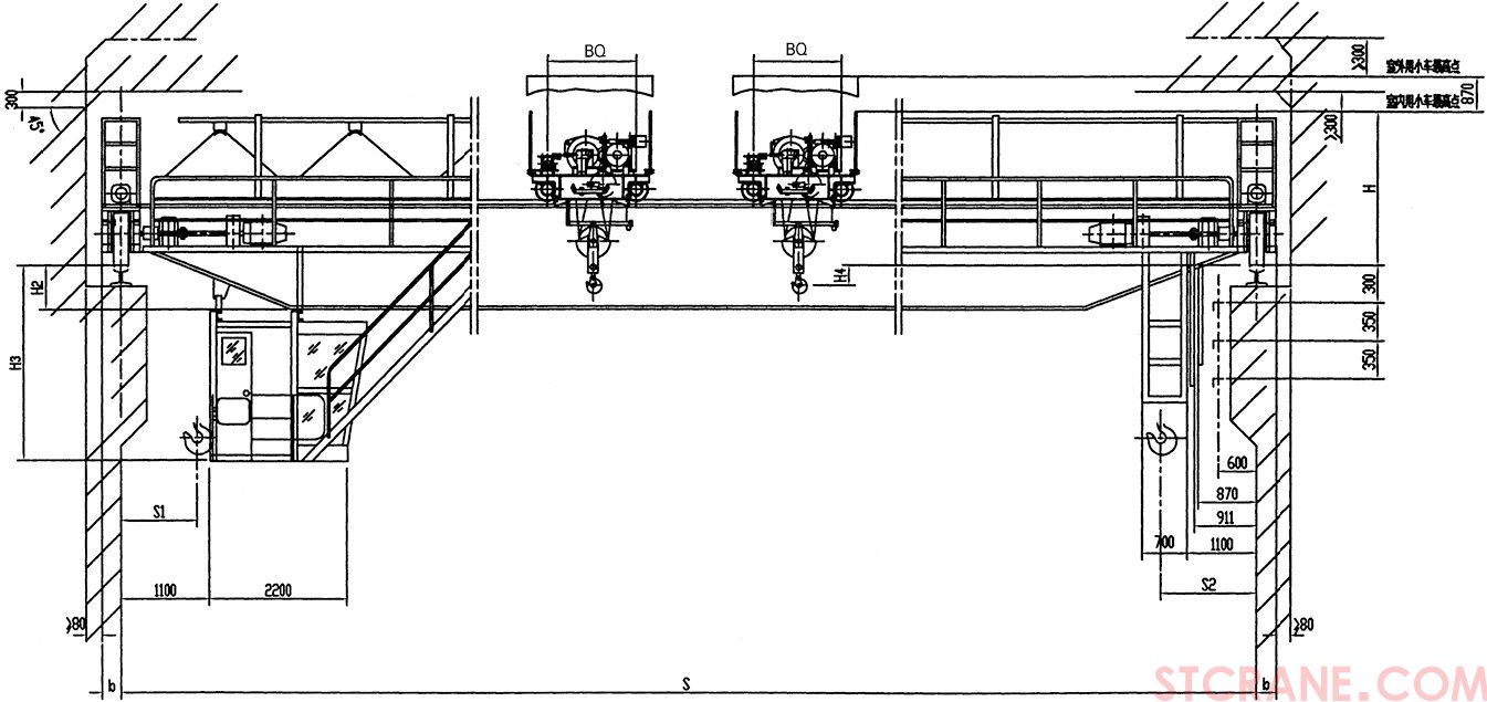 QE型双小车吊钩桥式起重机(图2) QE型双小车吊钩桥式起重机(图2)
