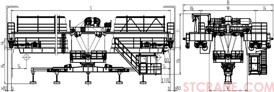 下旋转伸缩电磁挂梁桥式起重机(图1) 下旋转伸缩电磁挂梁桥式起重机(图1)